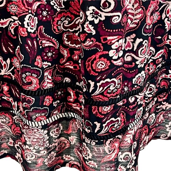 Cupcakes & Cashmere Graceland Paisley Peasant Dress Size 2 Black/Red Chiffon - Picture 5 of 12